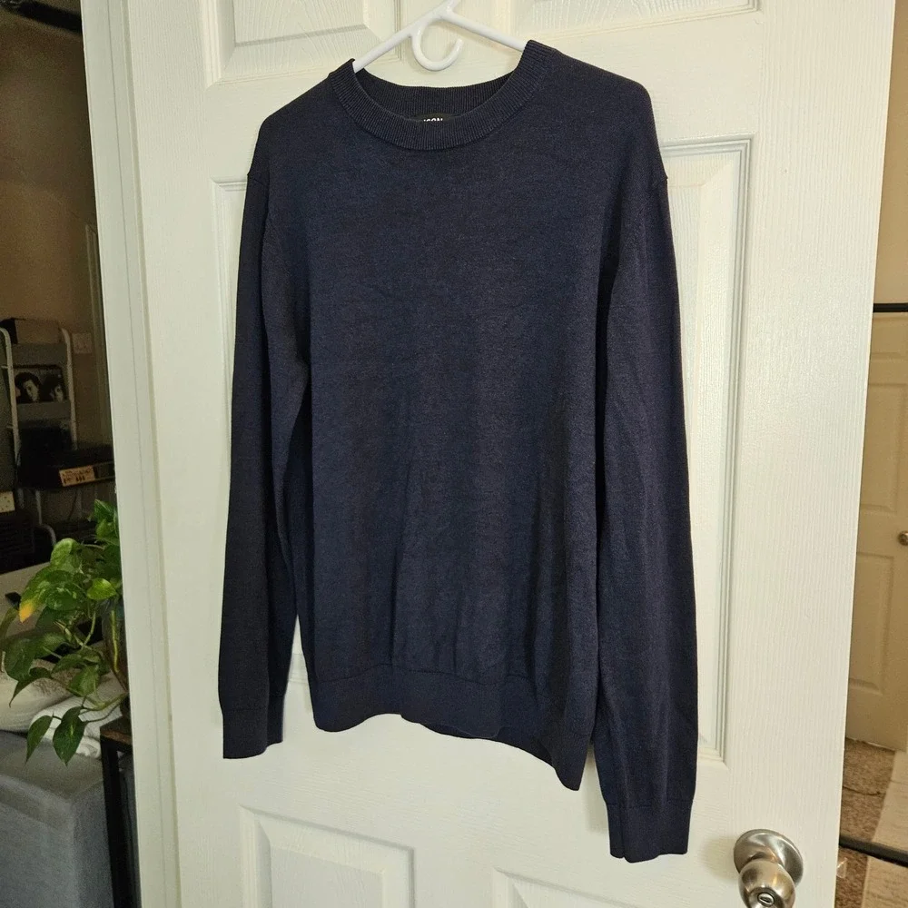 Icon Amsterdam Mens L Navy Crewneck Sweater Quiet Luxury Minimalism Heritage